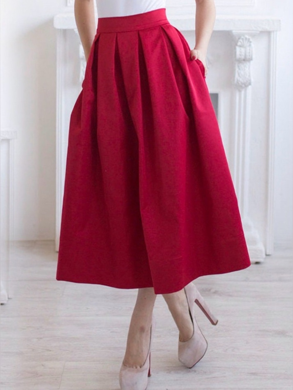 🌺DKNY RED COTTON MAXI SKIRT WITH POCKETS SIZE XL🌺